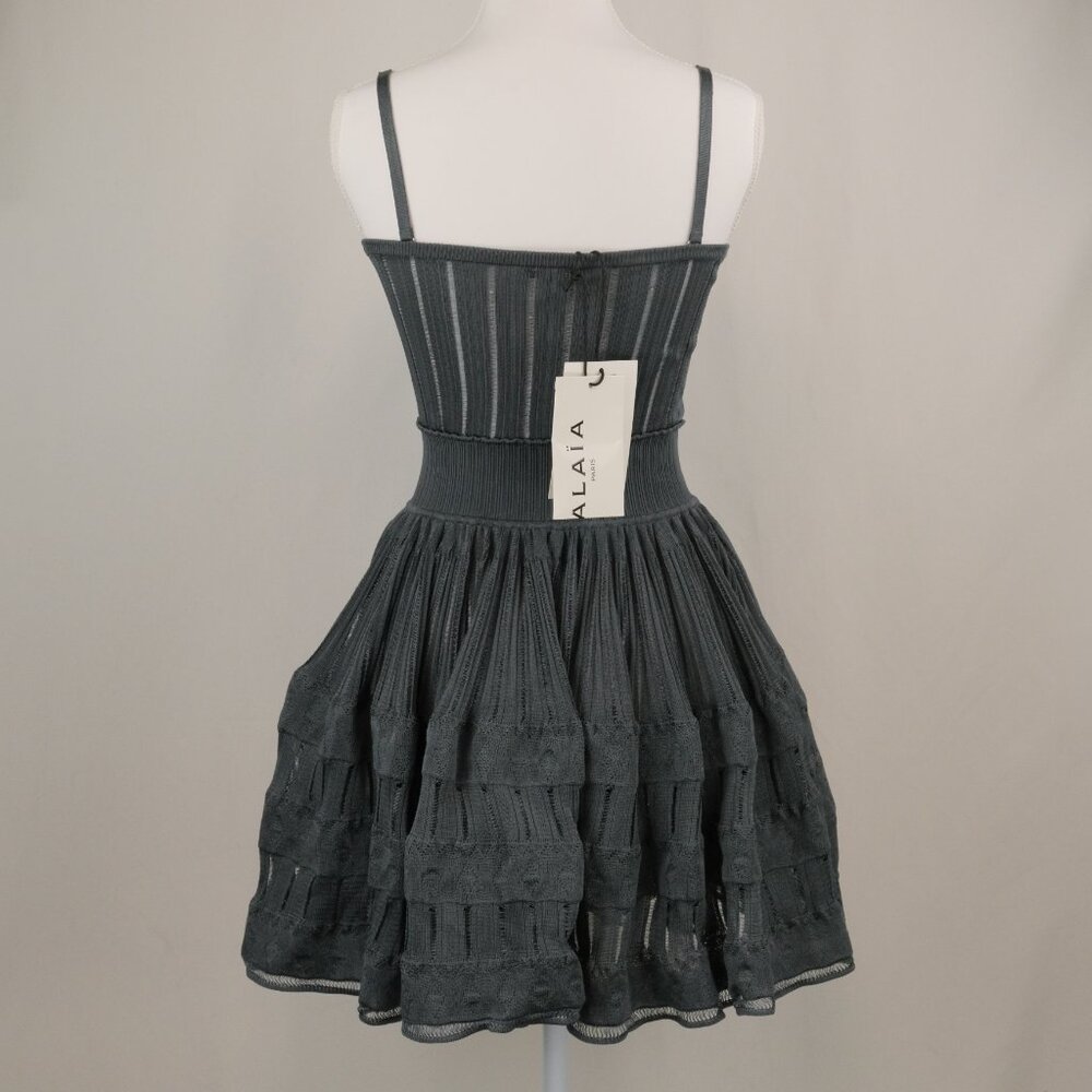 Alaia Crinoline Knit A-Line Square-Neck Mini Dress, Blue Grey, Size FR 36, Small - Picture 4 of 14